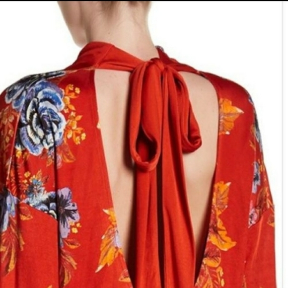 Free People Dress Floral Cocktail Party Oversized Loose Boho Red Mini SMALL Sexy - Picture 6 of 11